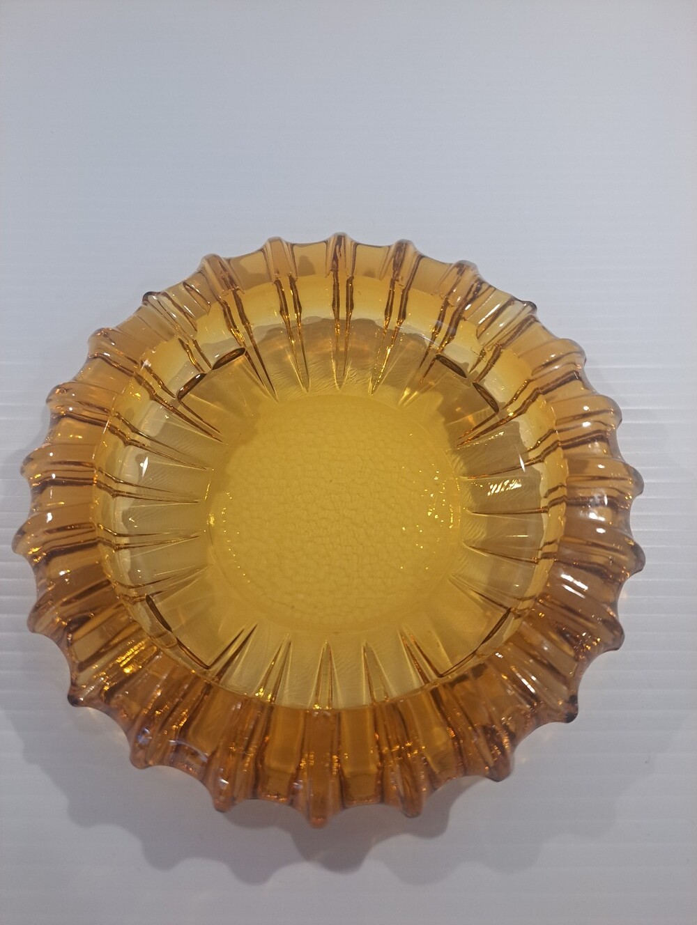 Vtg Fostoria MCM Sunburst Amber Honey Gold Glass 7" Ashtray or Trinket Dish
